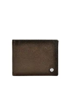 Eske Men Brown Self Design Genuine Leather Two Fold Wallet