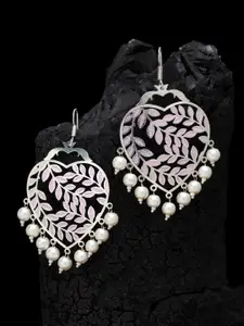 VOGUE PANASH Silver-Plated & Pink Heart Shaped Drop Earrings