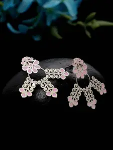 VOGUE PANASH Silver-Toned & Pink Contemporary Drop Earrings