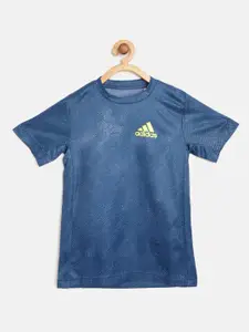 ADIDAS Boys Navy Blue Heat Ready Primegreen OZ Freelift Tennis Sustainable T-shirt