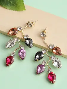 Blueberry Multicoloured Gold-Plated Stone-Studded Handcrafted Contemporary Drop Earrings