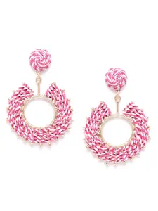 Blueberry Pink Gold-Plated Handcrafted Raffia Circular Drop Earrings