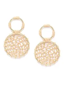 Blueberry Beige Gold-Plated Handcrafted Jute Detail Circular Drop Earrings