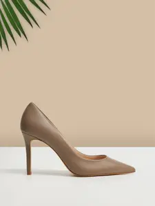 MANGO Women Taupe Solid Sustainable Letaher Pumps