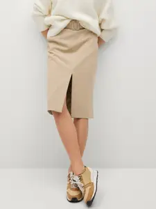 MANGO Beige Knee Length Pencil Skirt