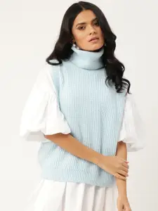 MANGO Women Blue Turtle Neck Solid Pullover