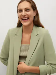 MANGO Women Green Solid Open Front Blazer