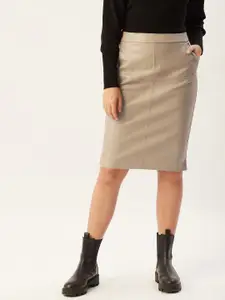 MANGO Beige Knee Length Pencil Skirt
