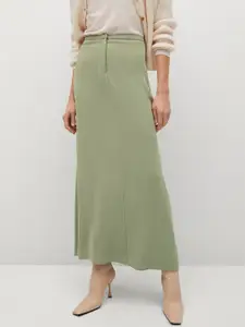 MANGO Green A-Line Midi Skirt