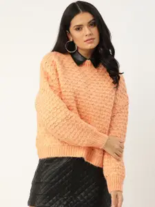 MANGO Women Peach-Coloured Self-Design Pullover