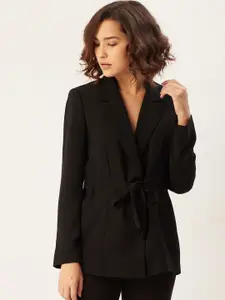 MANGO Women Black Solid Regular Fit Tie-Up Casual Blazer