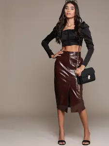 MANGO Women Faux Leather Midi Pencil Skirt