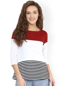 Miss Chase White & Maroon Striped Top