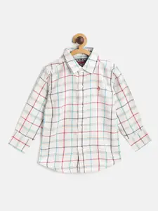 Gini and Jony Boys White & Blue Regular Fit Checked Casual Shirt