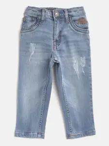 Palm Tree Boys Blue Washed Regular Fit Mid-Rise Low Distress Stretchable Jeans