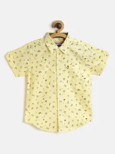 Gini and Jony Boys Yellow & Black Pure Cotton Quirky Print Regular Fit Casual Shirt