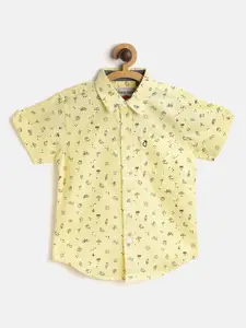 Gini and Jony Boys Yellow & Black Pure Cotton Quirky Print Regular Fit Casual Shirt