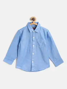 Gini and Jony Infant Boys Blue Pure Cotton Regular Fit Solid Casual Shirt