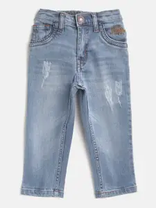 Palm Tree Boys Blue Washed Regular Fit Mid-Rise Low Distress Stretchable Jeans
