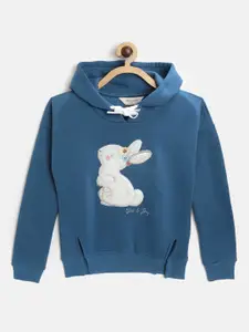Gini and Jony Girls Teal Blue & White Bunny Applique Hooded Sweatshirt
