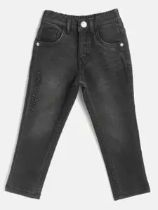 Gini and Jony Boys Charcoal Regular Fit Mid-Rise Brand Logo Detail Stretchable Jeans