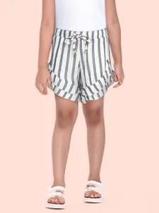 Gini and Jony Girls White & Navy Blue Striped Regular Fit Shorts with Layered Detail