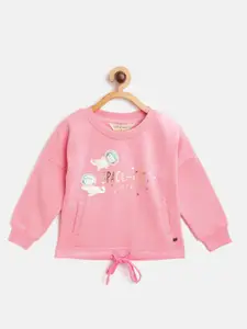 Gini and Jony Girls Pink & Golden Printed Sweatshirt
