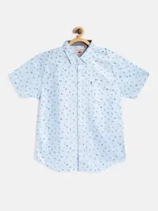 Gini and Jony Boys Blue & Black Quirky Print Pure Cotton Regular Fit Casual Shirt