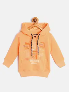 Gini and Jony Boys Orange Printed Hooded Sweatshirt