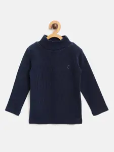 Gini and Jony Infant Girls Navy Blue Ribbed Pure Cotton Pullover