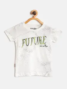 Gini and Jony Infant Boys White Abstract  Typography Print Round Neck Pure Cotton T-shirt