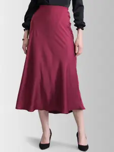 FableStreet Women Maroon Solid A-line Sustainable Midi Skirt