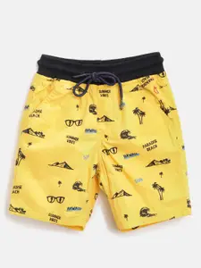 Gini and Jony Boys Yellow & Black Tropical Print Pure Cotton Regular Fit Shorts