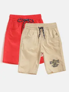 Gini and Jony Boys Pack of 2 Solid Classic Regular Fit Pure Cotton Shorts