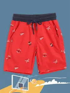 Gini and Jony Boys Red & White Typography Print Classic Fit Pure Cotton Shorts