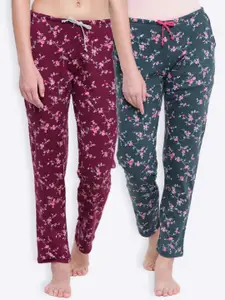 Kanvin Women Pack Of 2 Floral Printed Lounge Pants