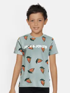 Jack & Jones Boys Blue Printed Round Neck T-shirt