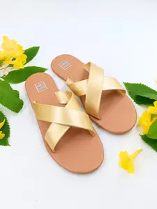 POSTCARD Women Gold-Toned Solid Open Toe Flats