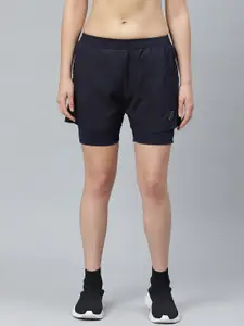 CHKOKKO Women Navy Blue Solid Running Shorts
