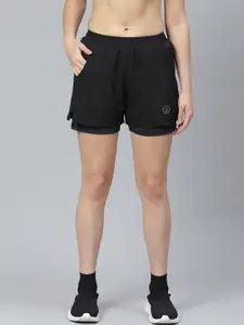 CHKOKKO Women Black Solid Running Shorts