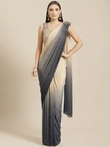 Chhabra 555 Beige & Charcoal Grey Ready-To-Wear Ombre Saree with Shimmer Effect