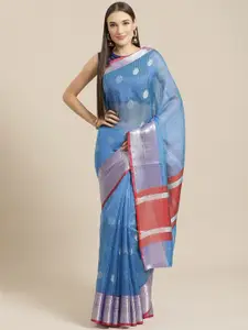 Chhabra 555 Blue & Silver Woven Design Chanderi Handloom Saree