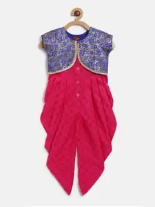 Twisha Girls Pink & Blue Printed Ethnic Jumpsuit with Jacket