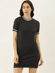 Campus Sutra Women Black Solid T-shirt Dress