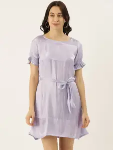 Campus Sutra Women Lavender Solid Fit and Flare Dress