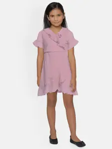 AND Girls Purple Self Design Wrap Dress