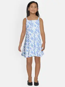 AND Girls Blue Printed A-Line Dress