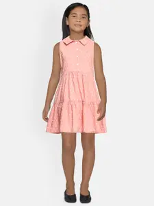 AND Girls Peach-Coloured Printed A-Line Dress