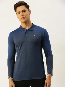 Campus Sutra Men Blue Colourblocked Polo Collar T-shirt