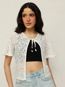 Espresso Women Off-White Self Design Tie-Up Shrug